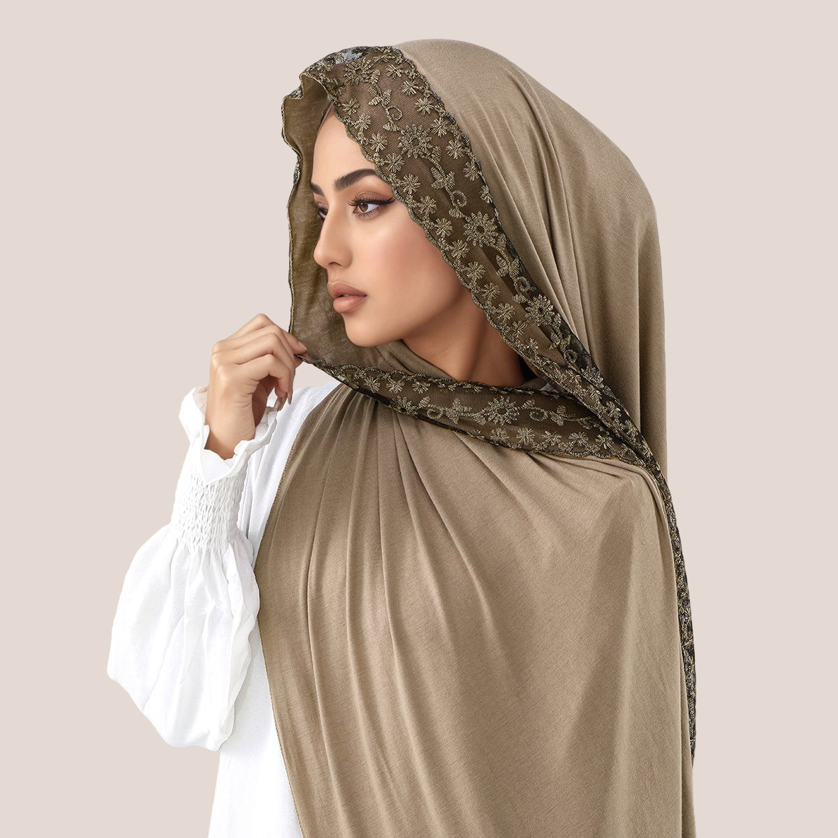 Embroidery Cotton - Dentelle broderie coton Jersey musulman Hijab
