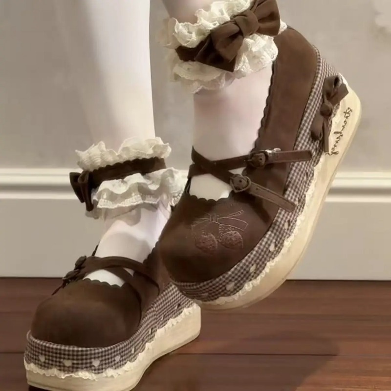 Embroidery Print - Chaussures Lolita à talons hauts compensés