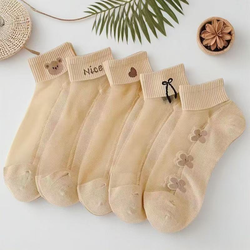 Embroidery On Socks - Chaussettes bateau transparentes en polyester effet