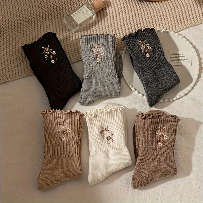 Embroidery On Socks - 6 paires de chaussettes mi-mollet pour