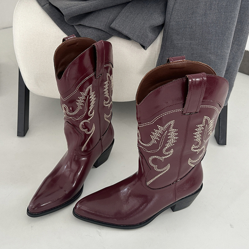 Embroidery Designer - Liyke Designer vin rouge cuir bottes