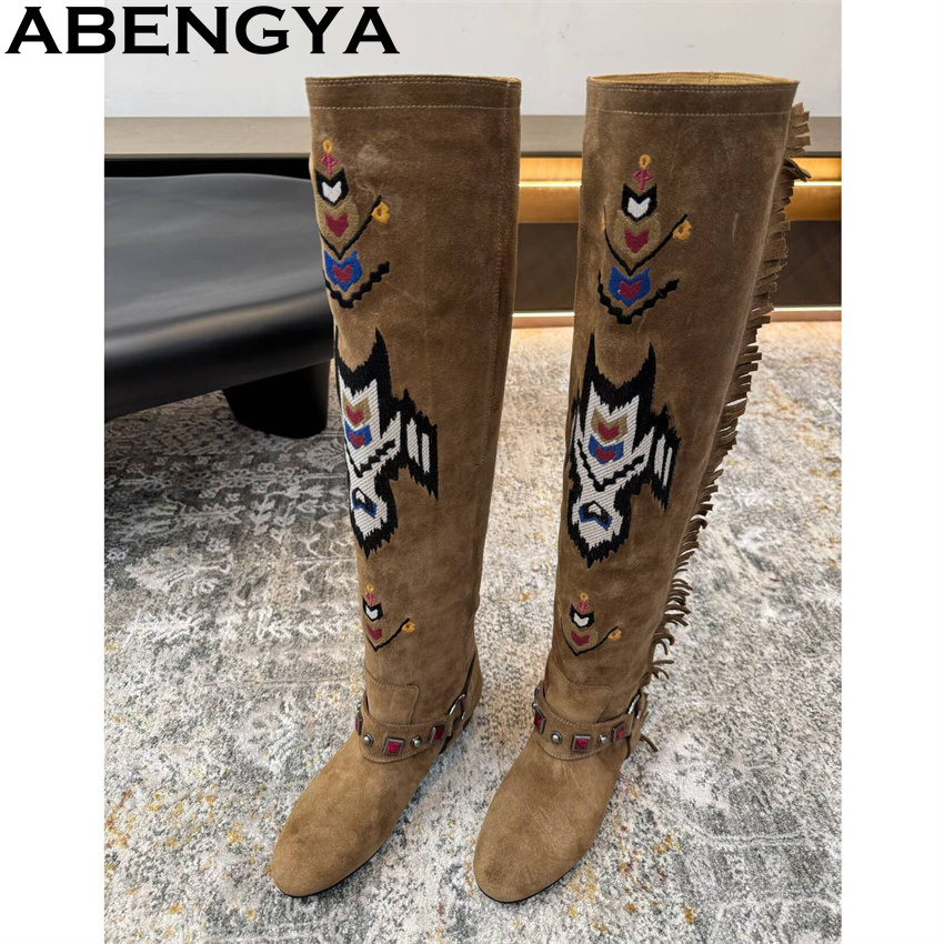 Embroidery Print - ABENGYA 2026 hiver nouvelles bottes hautes