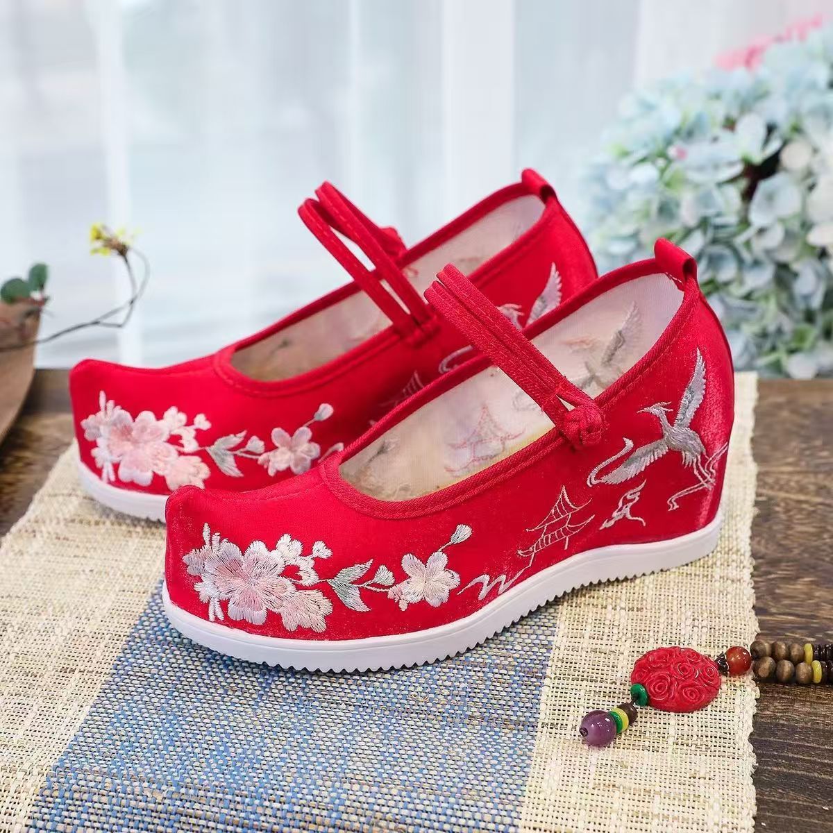 Embroidery Cotton - Chaussures brodées internes pour femmes, semelle
