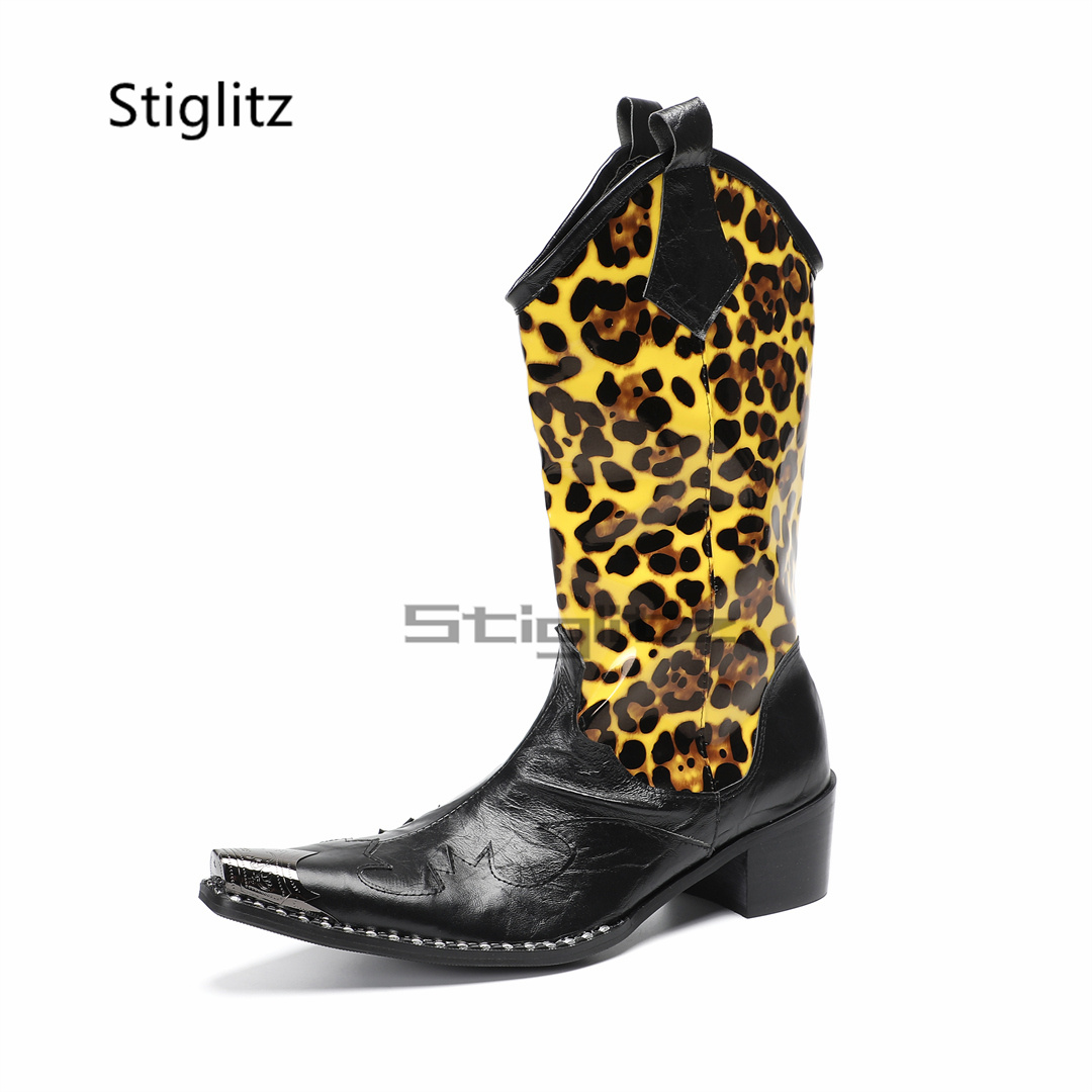 Embroidery Print - Bottes d'équitation imprimées léopard pour hommes,