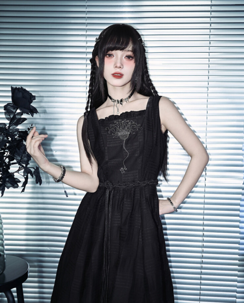 Nouvelle Robe Longue Noire Dou - Embroidery Cotton avis et prix