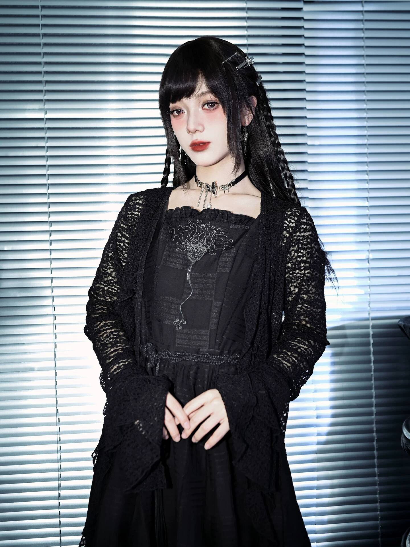 Nouvelle Robe Longue Noire Dou - Embroidery Cotton avis et prix