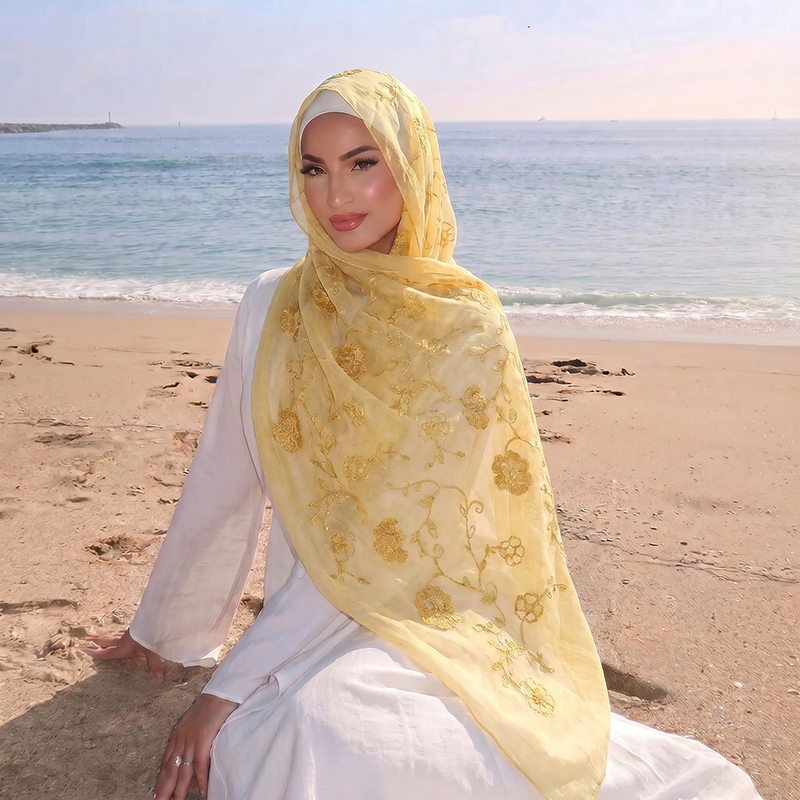Hijab musulman brodé floral, f - Embroidery Print avis et prix