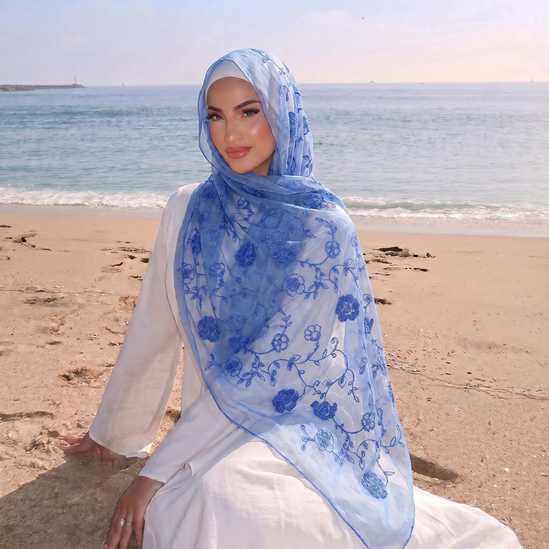 Hijab musulman brodé floral, f - Embroidery Print avis et prix